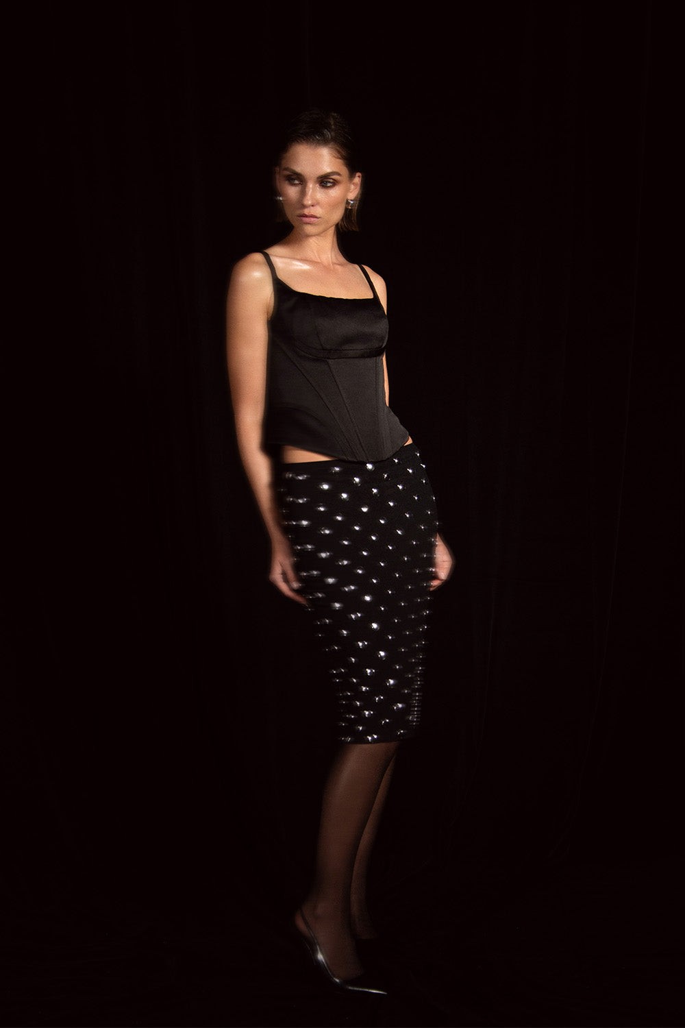 Olivia Stud Midi Skirt - Black