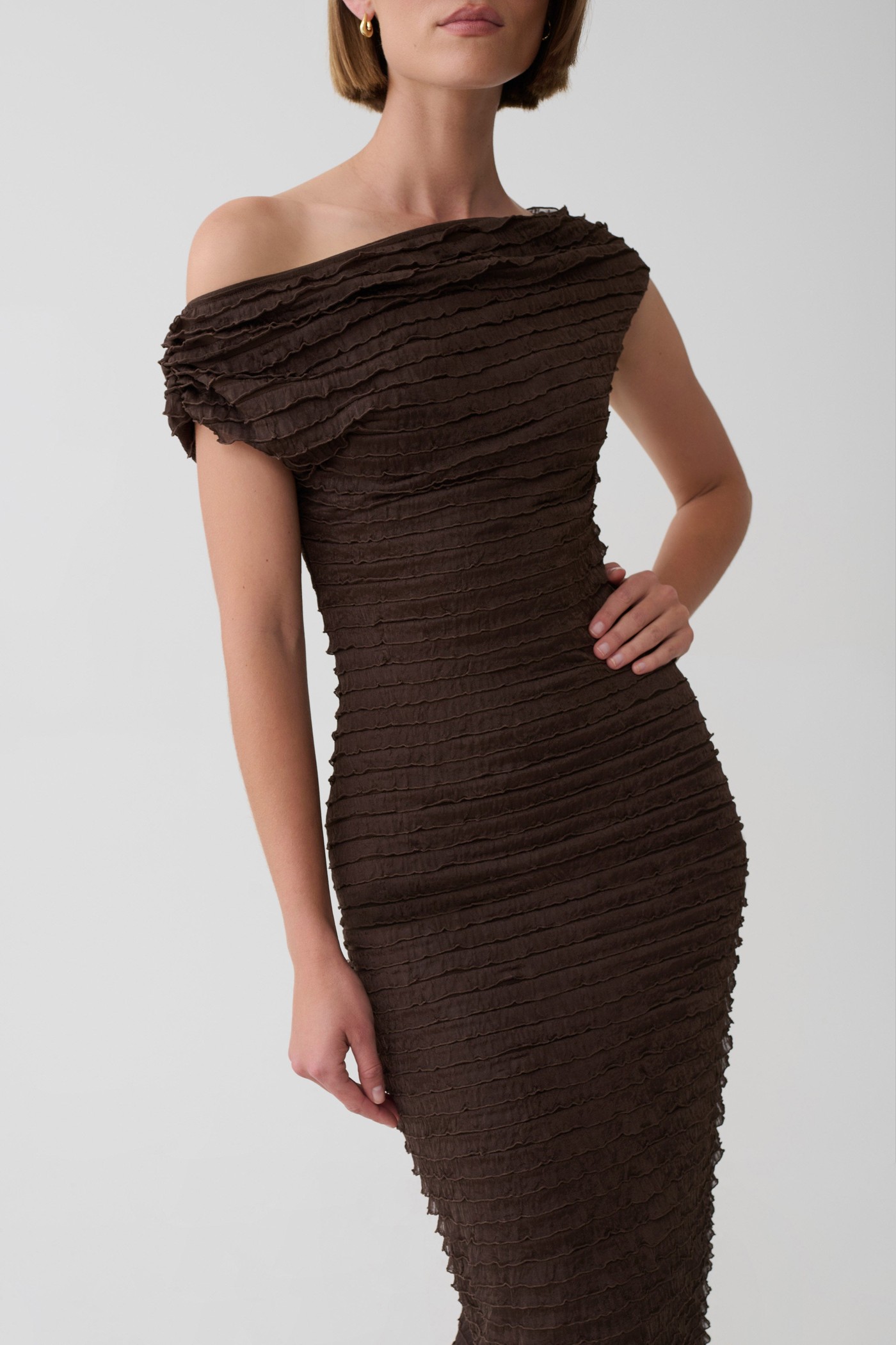 Nara Frilled Midi Dress - Chocolate view 3