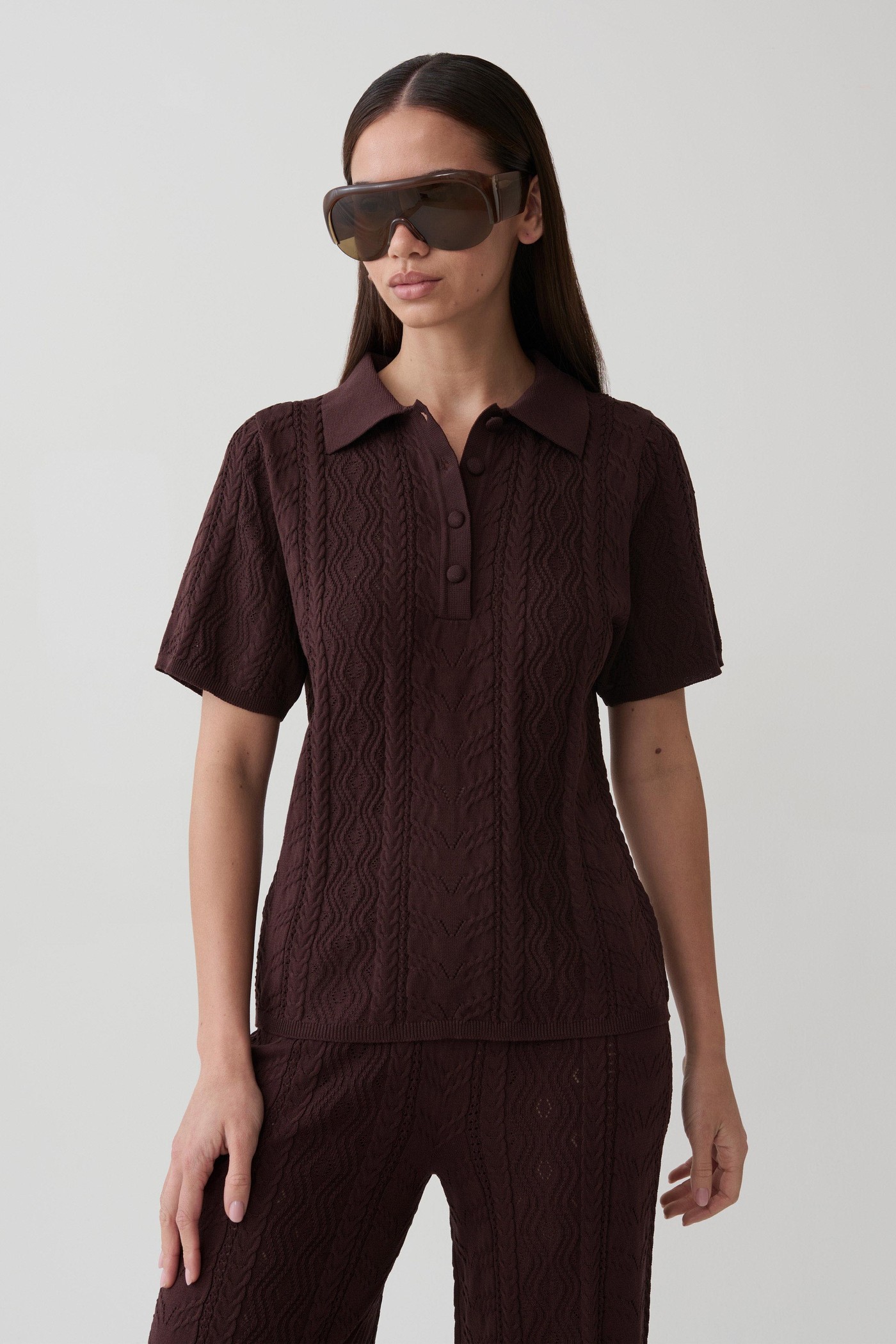 Jill Pointelle Knit Top - Chocolate view 4