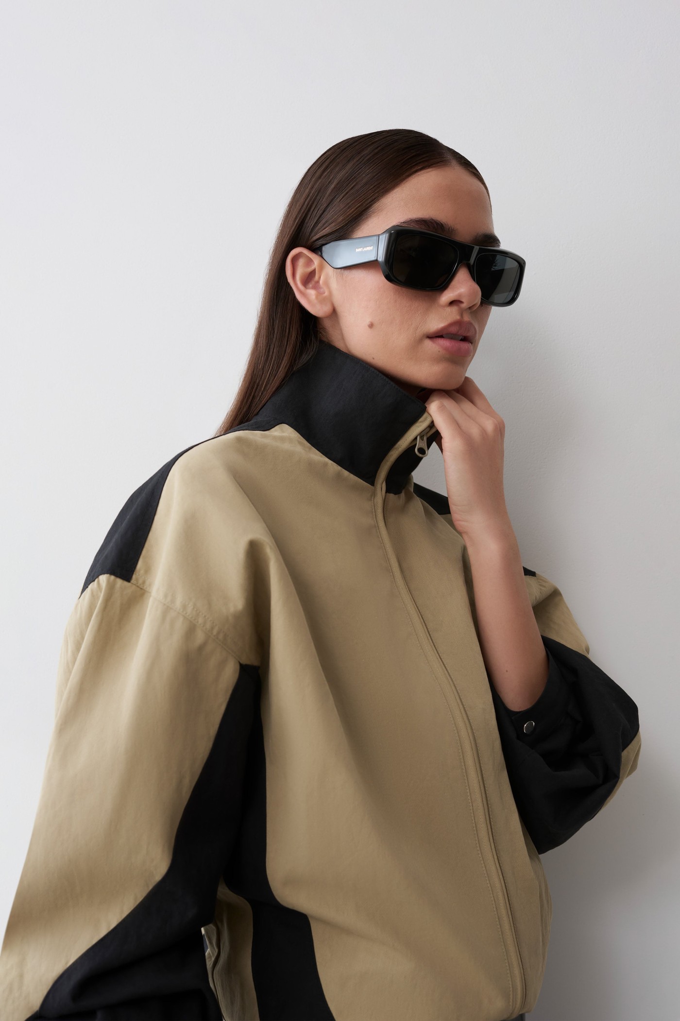 Lizzie Funnel Neck Bomber Jacket - Sage/Black view 3