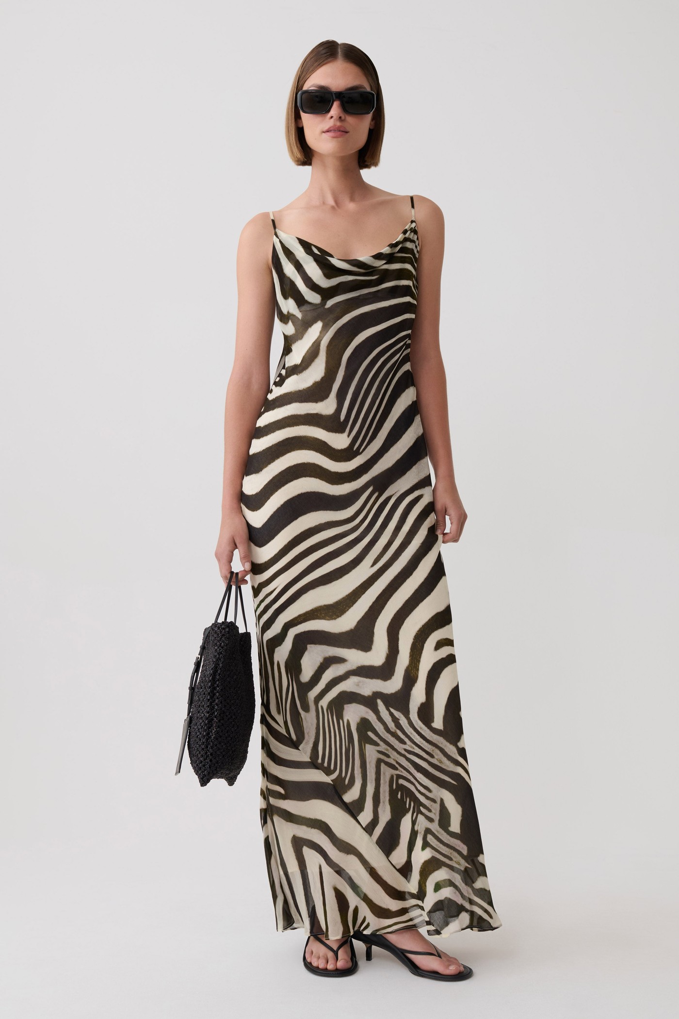 Zoe Cowl Front Printed Maxi Dress - Zebra Print view 4