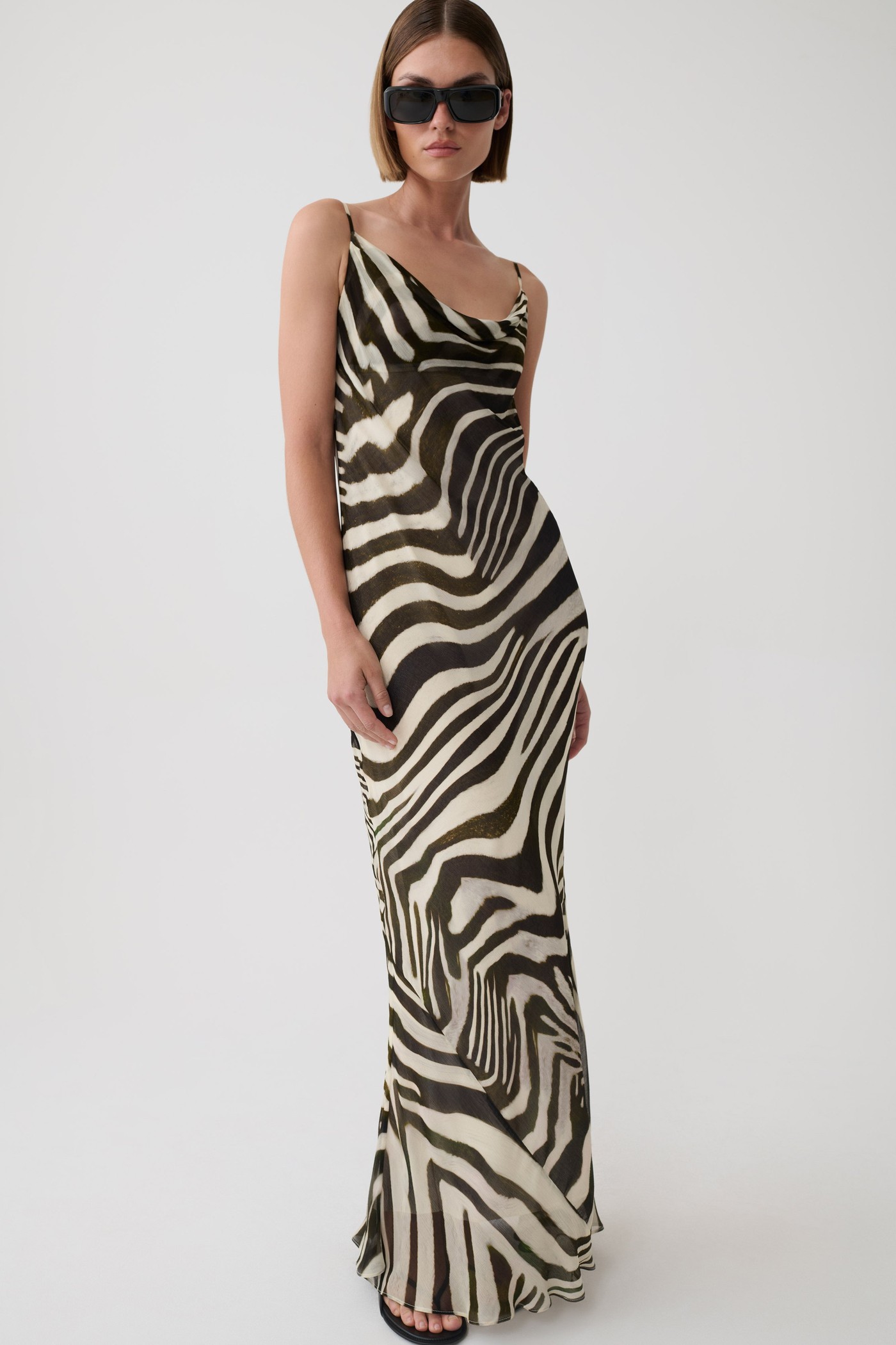 Zoe Cowl Front Printed Maxi Dress - Zebra Print