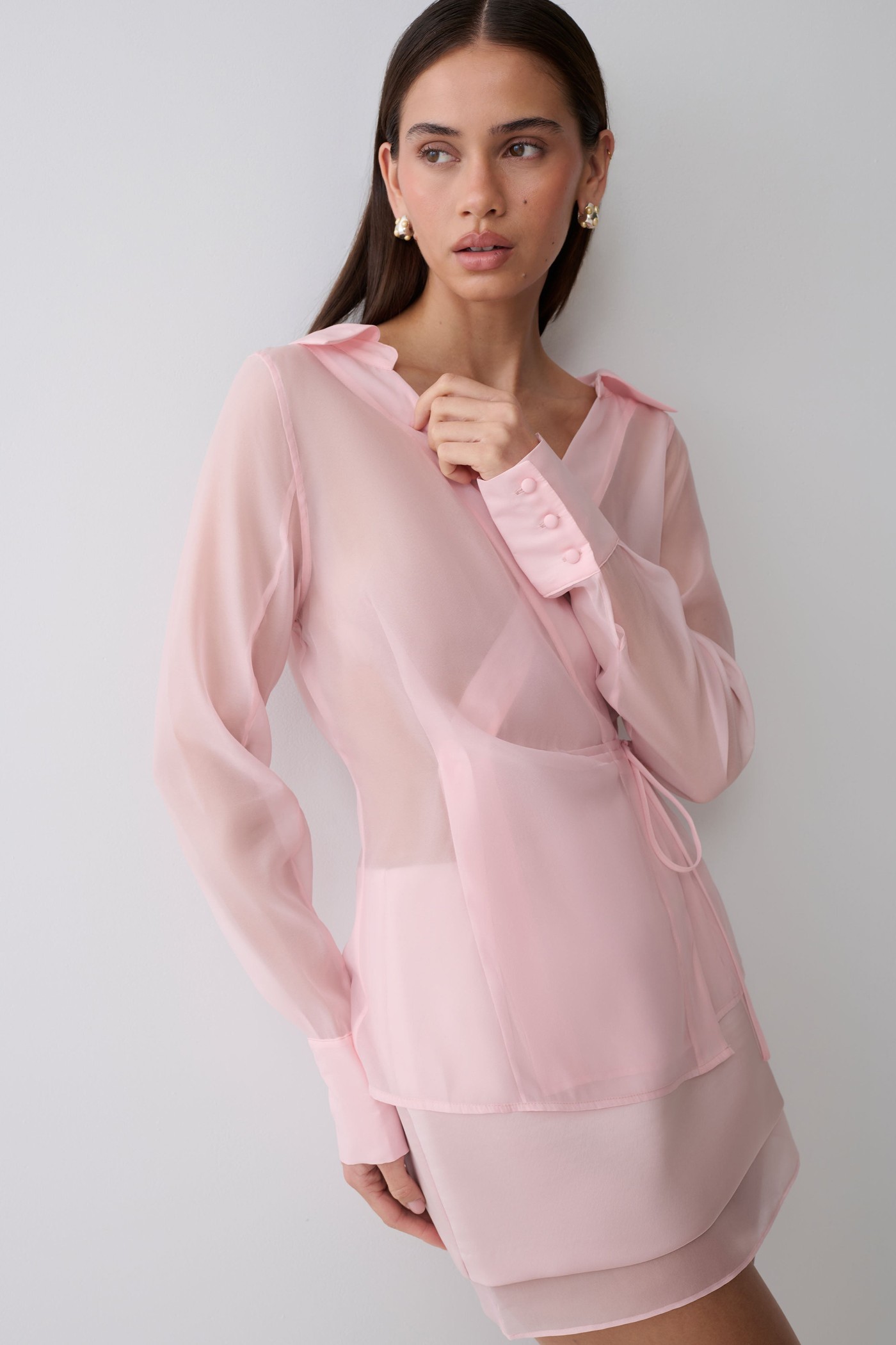 Frankie Organza Cross Over Shirt - Pale Pink view 4