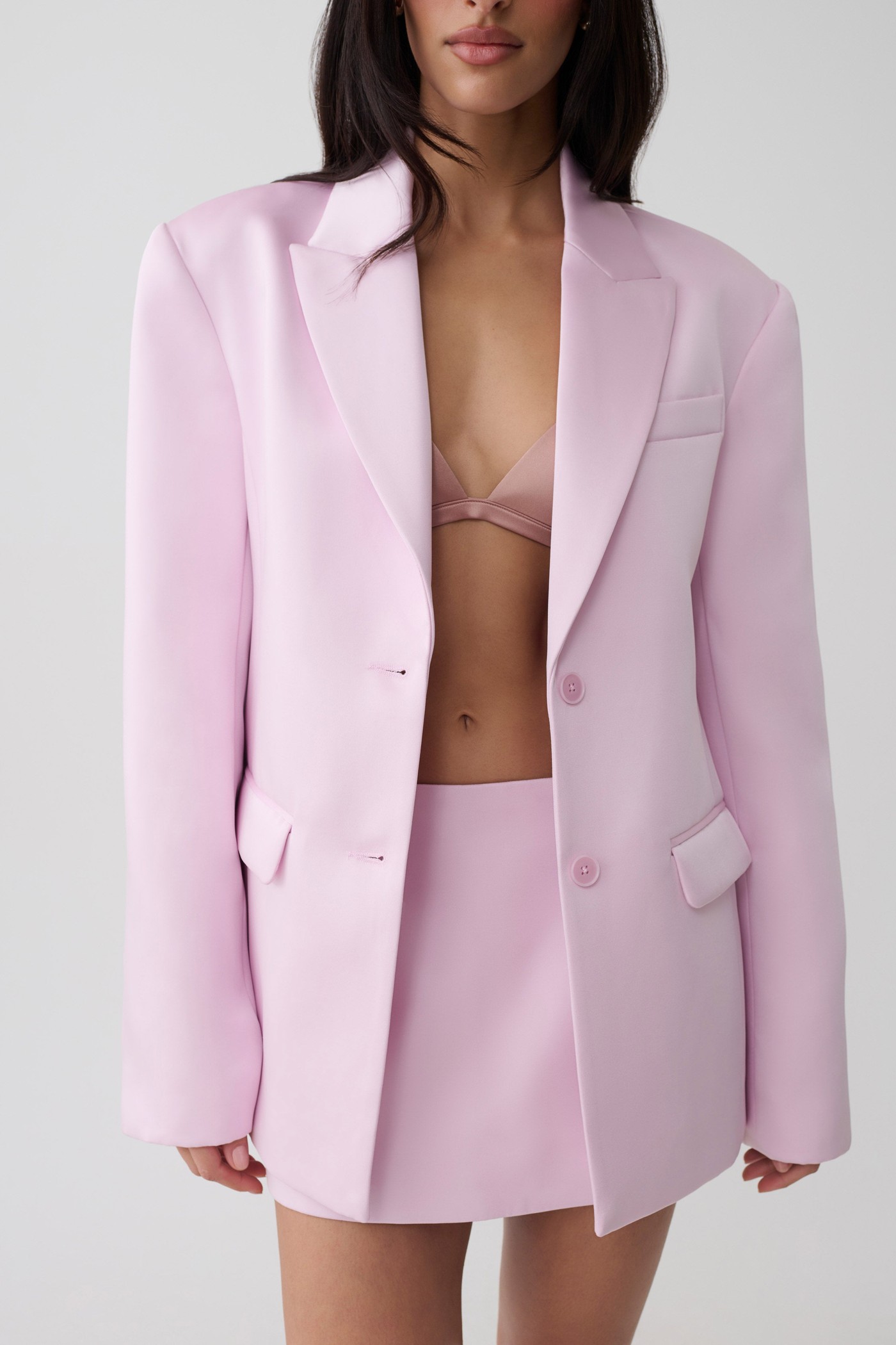 Alicia Structured Satin Blazer - Baby Pink view 3