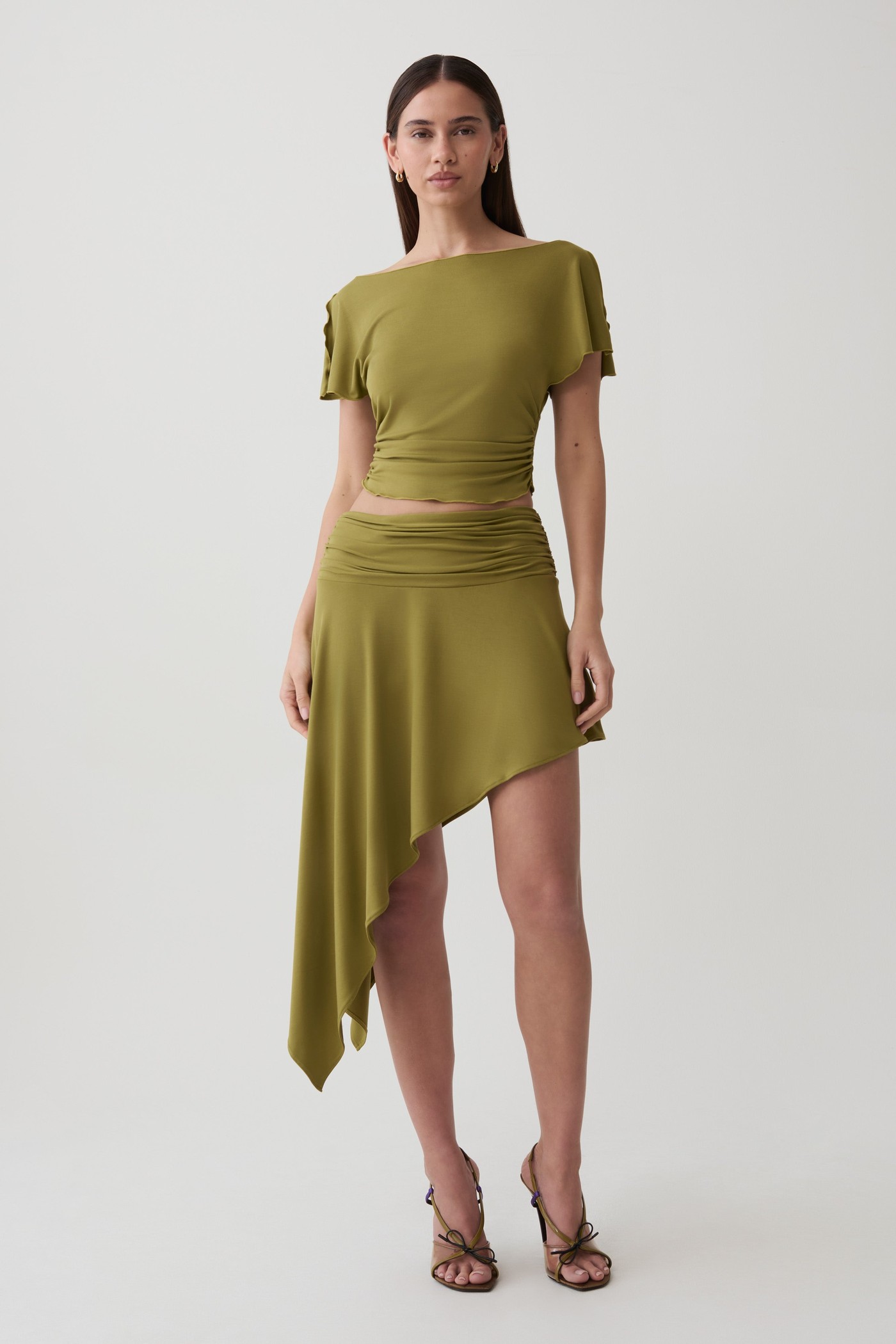 Talise Modal Flounce Short Sleeve Top - Vintage Olive view 4