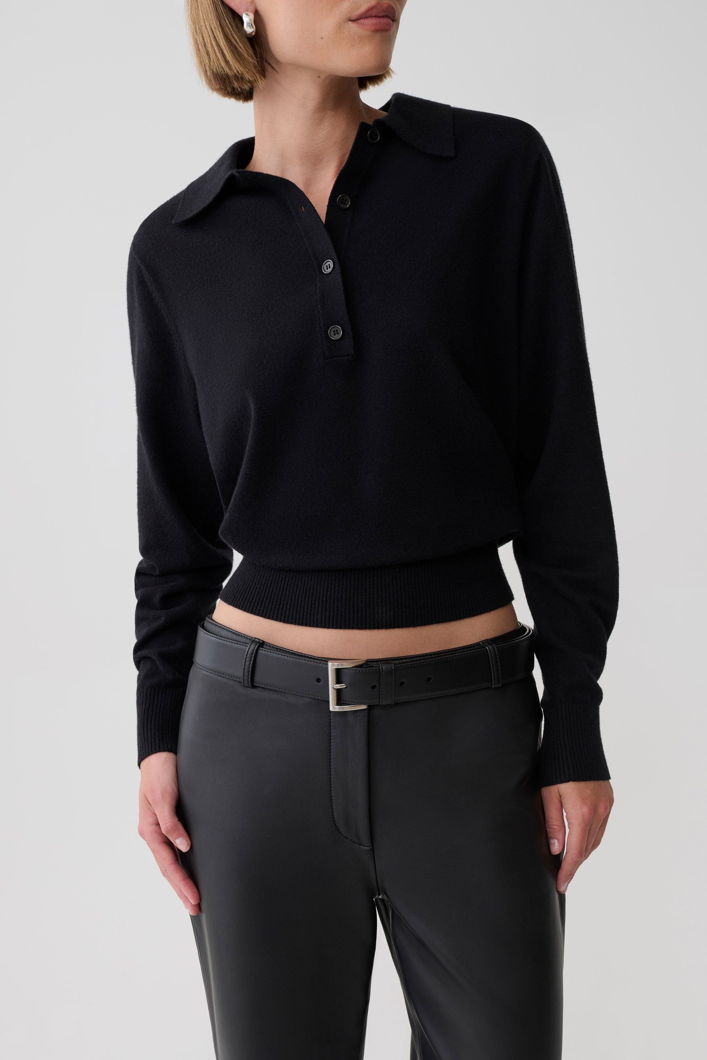 Logan Knit Top With Shoulder Pads - Black view 3