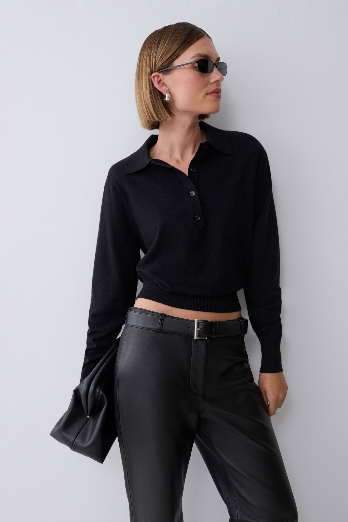 Logan Knit Top With Shoulder Pads - Black